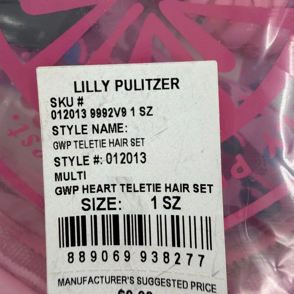 Lilly Pulitzer x Teleties Heart Hair Set Pouch Brush Ties Pink Leopard 012013